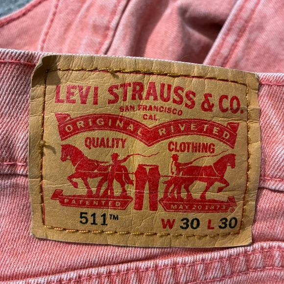 Levi's 511 Mens Straight Jeans Size 30x30 Coral Printed Denim Slim Fit Low Rise - Picture 5 of 10